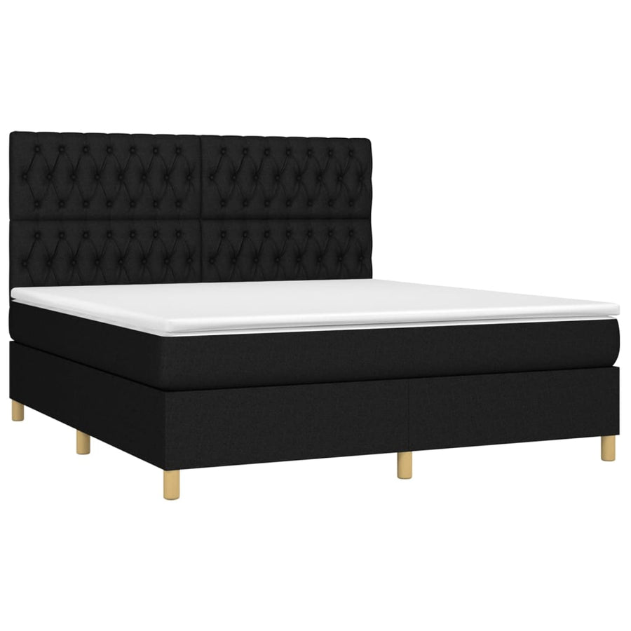 Boxspring Met Matras En Led Stof Zwart 180 x 200 cm Getuft ontwerp