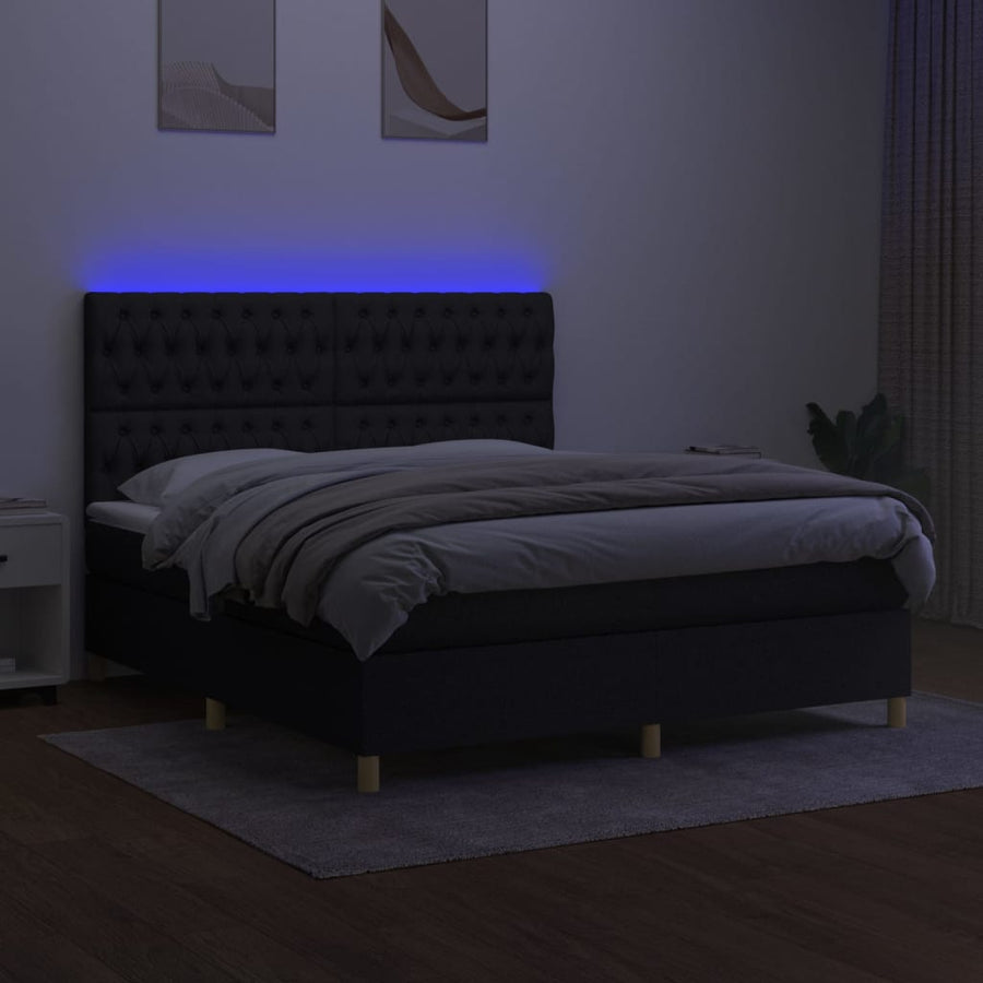 Boxspring Met Matras En Led Stof Zwart 180 x 200 cm Getuft ontwerp