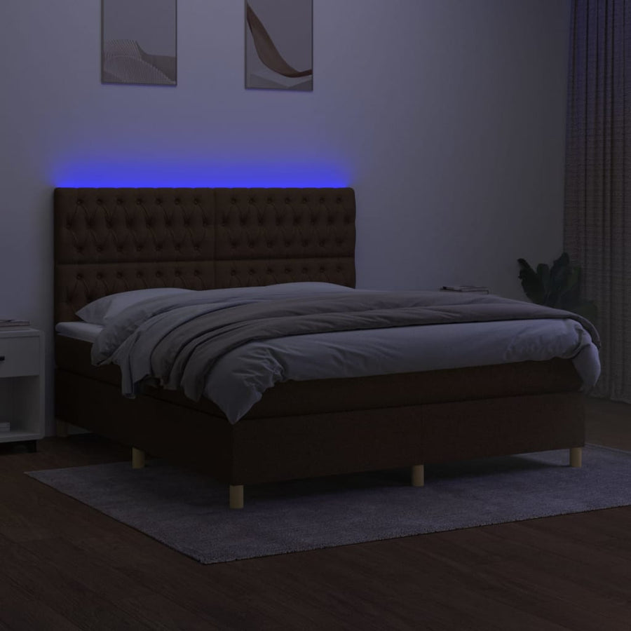 Boxspring Met Matras En Led Stof Donkerbruin 180X200 Cm