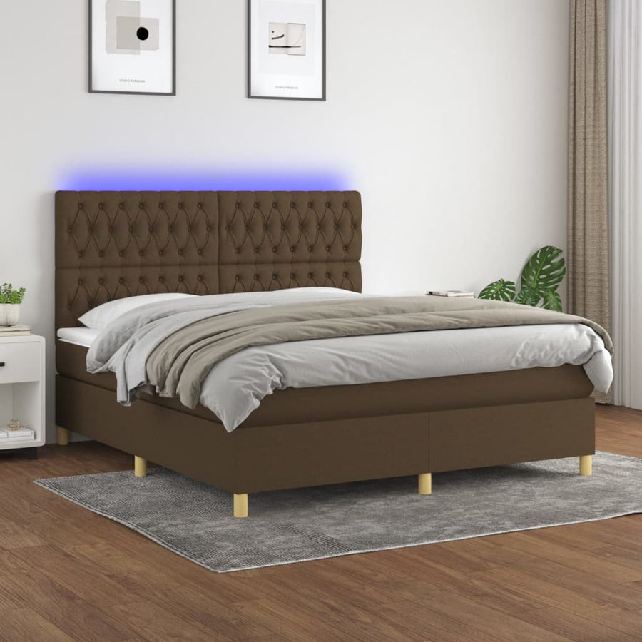 Boxspring Met Matras En Led Stof Donkerbruin 180X200 Cm