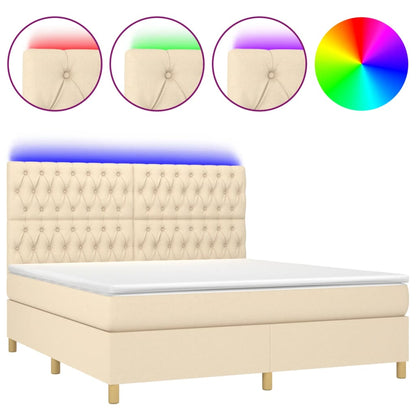 Boxspring Met Matras En Led Stof Crèmekleurig 180X200 Cm 180 x 200 cm Getuft ontwerp