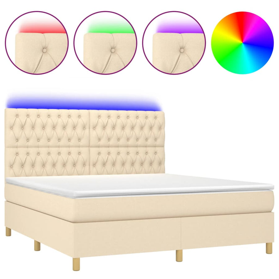 Boxspring Met Matras En Led Stof Crèmekleurig 180X200 Cm 180 x 200 cm Getuft ontwerp