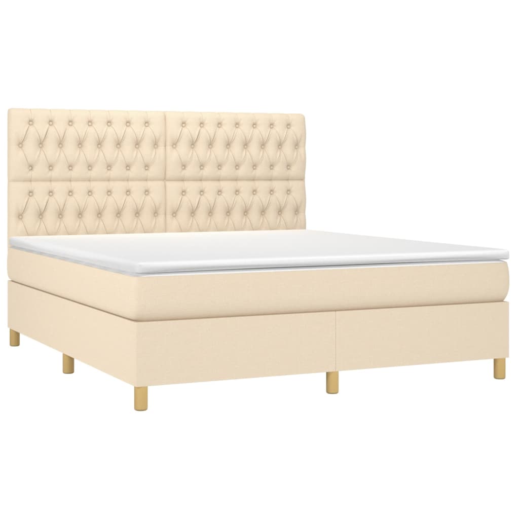 Boxspring Met Matras En Led Stof Crèmekleurig 180X200 Cm 180 x 200 cm Getuft ontwerp