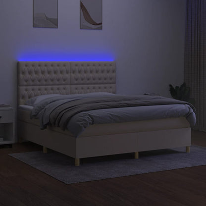 Boxspring Met Matras En Led Stof Crèmekleurig 180X200 Cm 180 x 200 cm Getuft ontwerp