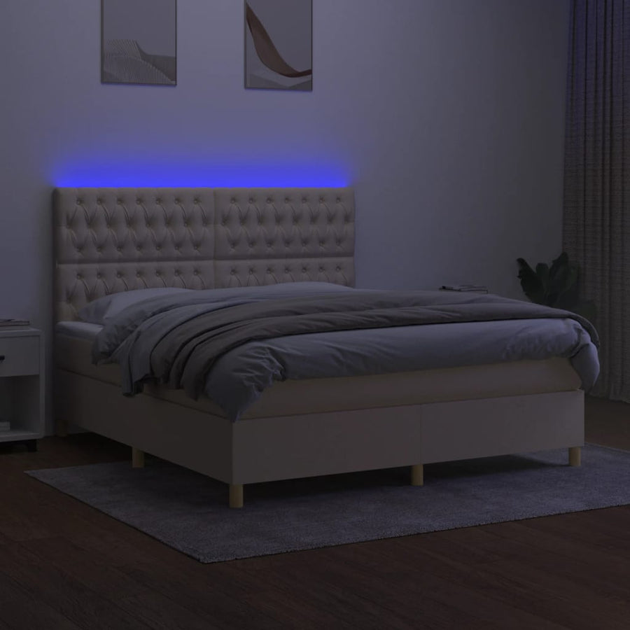 Boxspring Met Matras En Led Stof Crèmekleurig 180X200 Cm 180 x 200 cm Getuft ontwerp