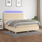 Boxspring Met Matras En Led Stof Crèmekleurig 180X200 Cm 180 x 200 cm Getuft ontwerp