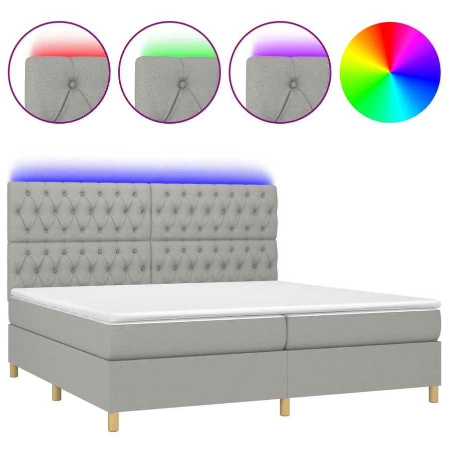 Boxspring Met Matras En Led Stof Lichtgrijs 200 x 200 cm Getuft ontwerp
