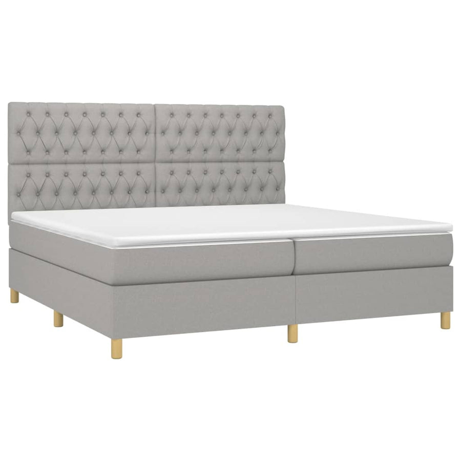 Boxspring Met Matras En Led Stof Lichtgrijs 200 x 200 cm Getuft ontwerp