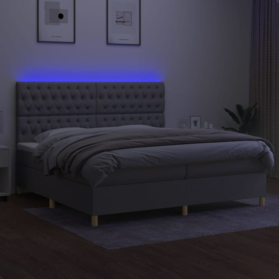 Boxspring Met Matras En Led Stof Lichtgrijs 200 x 200 cm Getuft ontwerp