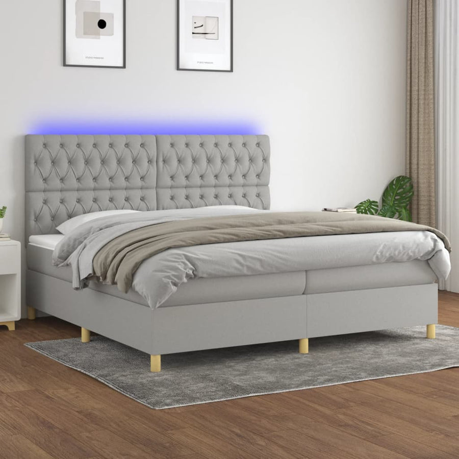 Boxspring Met Matras En Led Stof Lichtgrijs 200 x 200 cm Getuft ontwerp