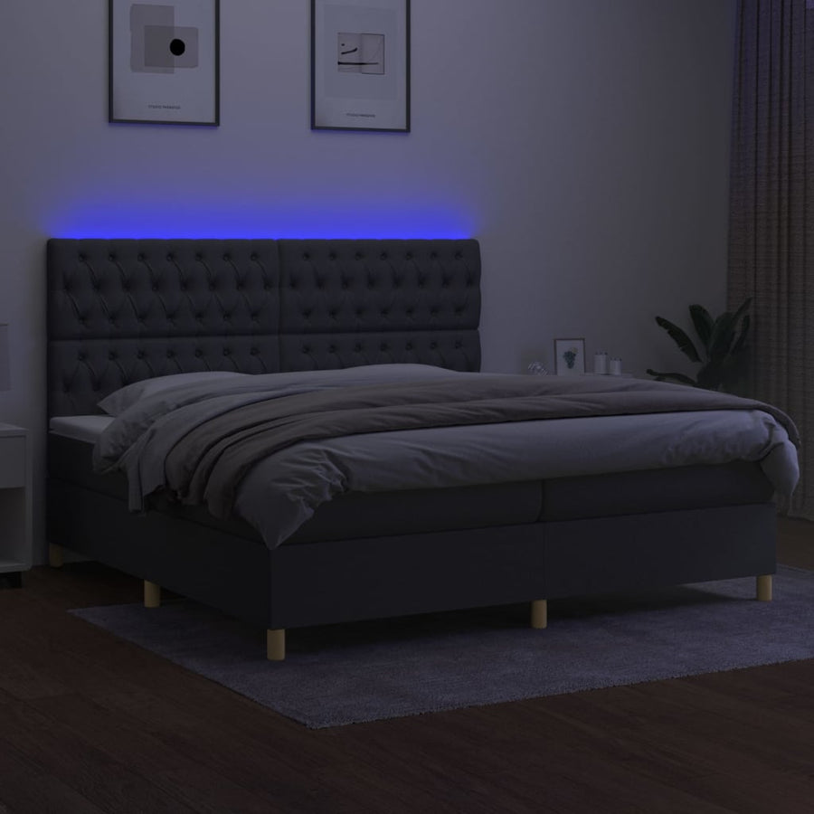 Boxspring Met Matras En Led Stof Donkergrijs 200 x 200 cm Getuft ontwerp