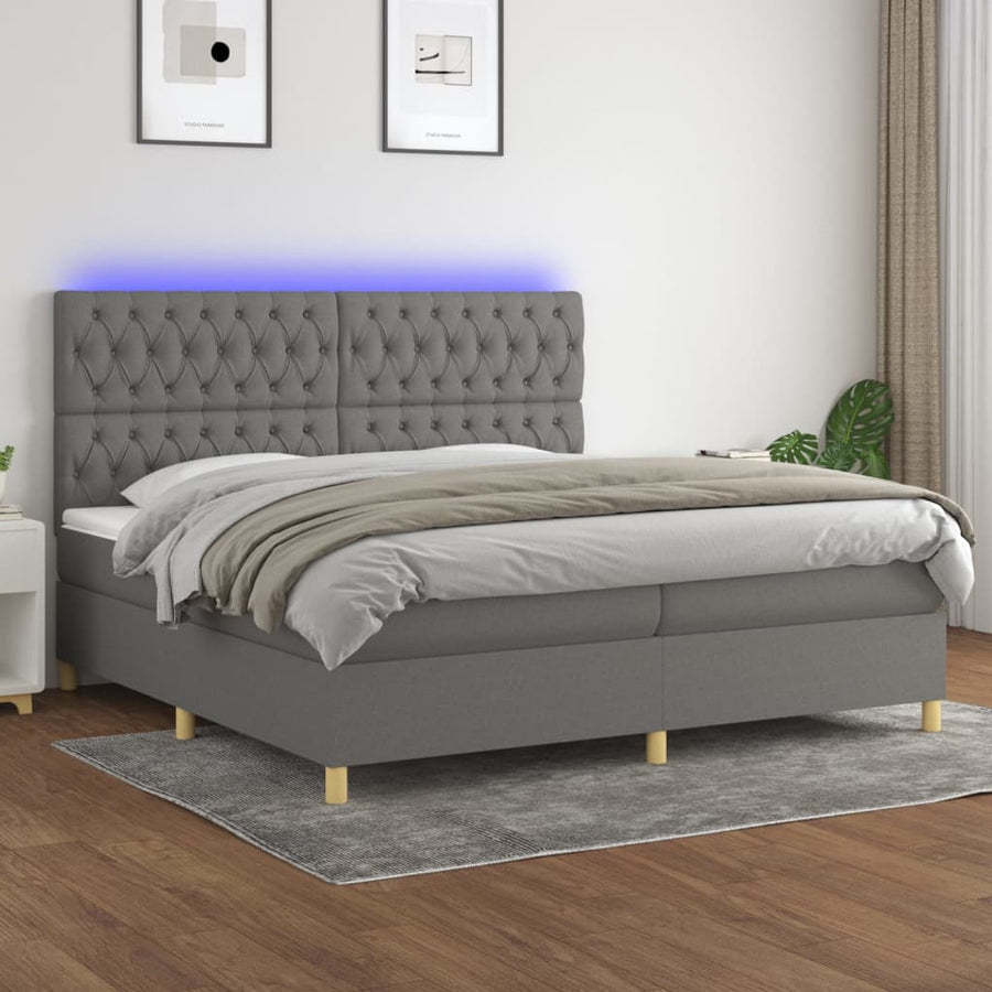 Boxspring Met Matras En Led Stof Donkergrijs 200 x 200 cm Getuft ontwerp