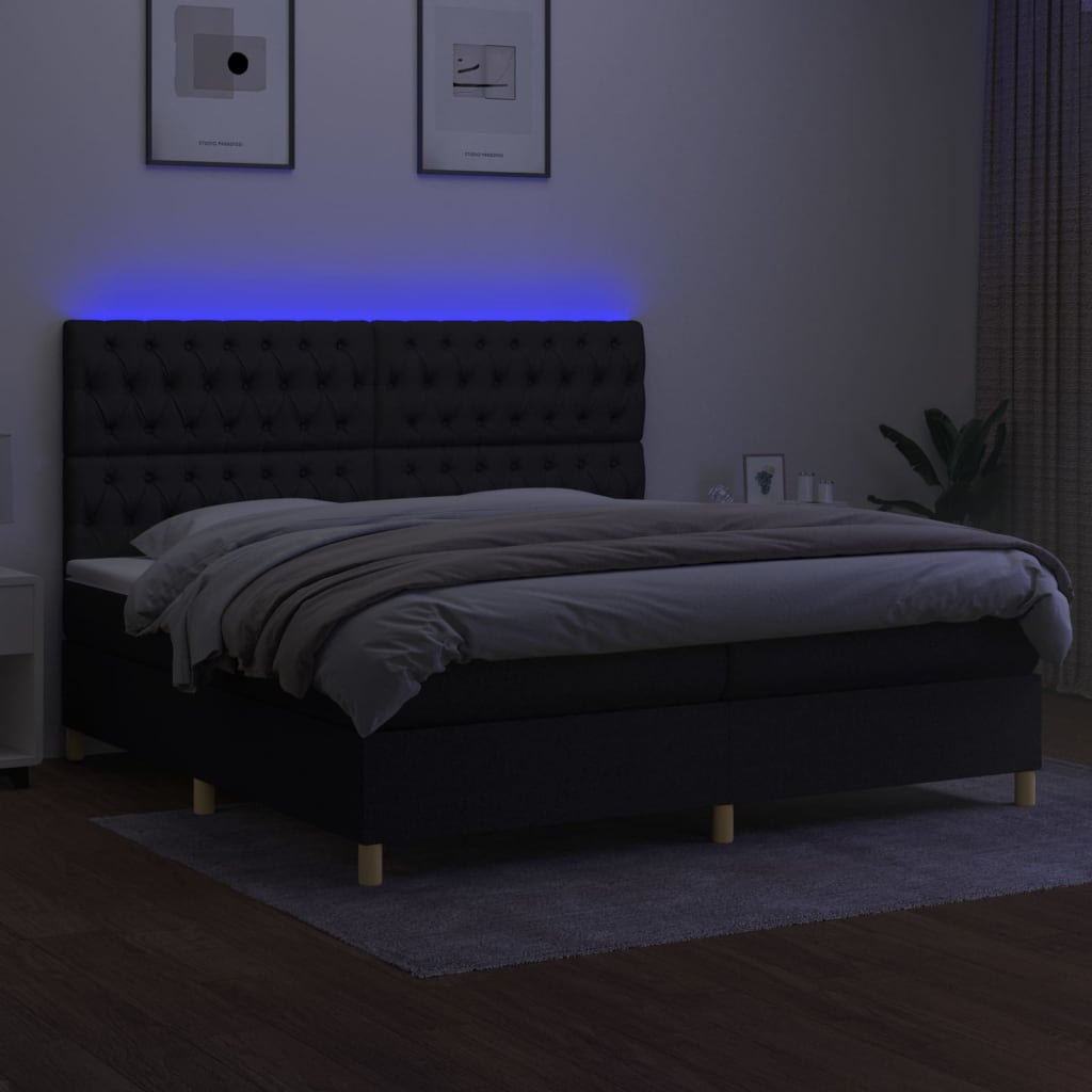 Boxspring Met Matras En Led Stof Zwart 200 x 200 cm Getuft ontwerp