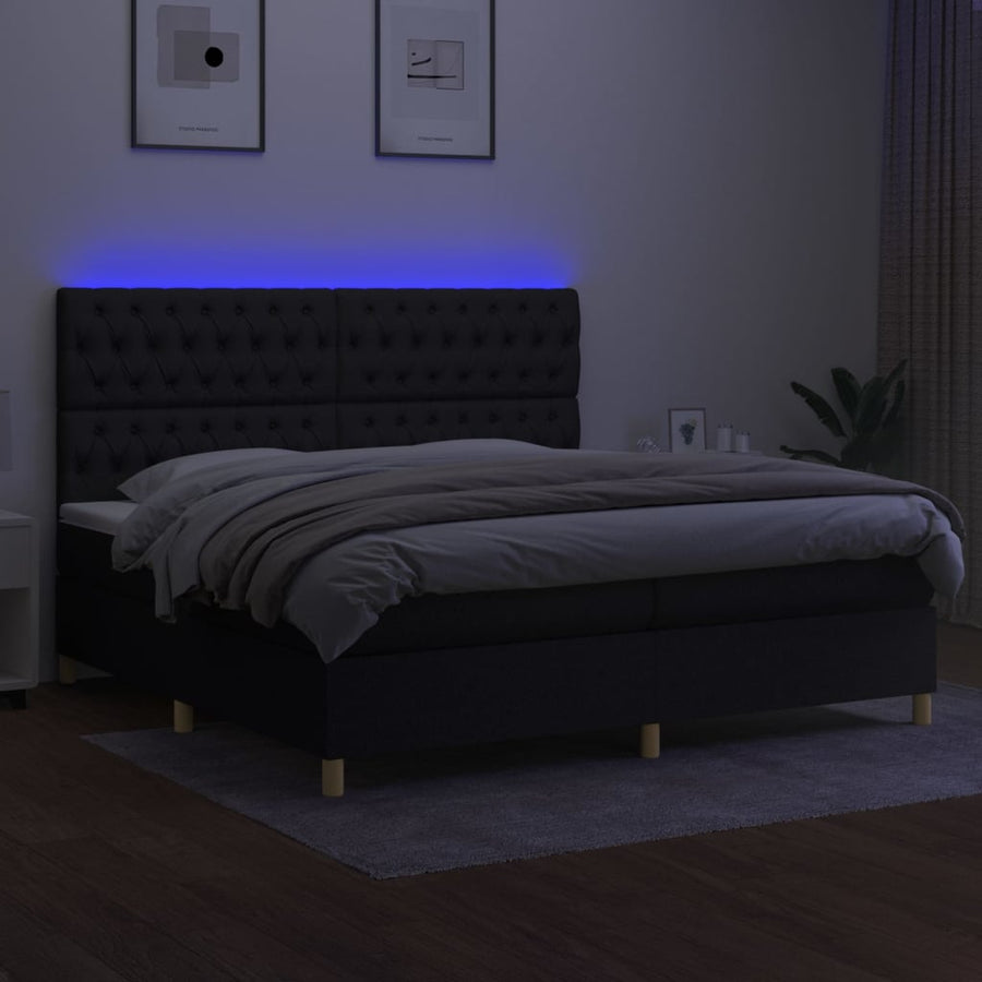 Boxspring Met Matras En Led Stof Zwart 200 x 200 cm Getuft ontwerp