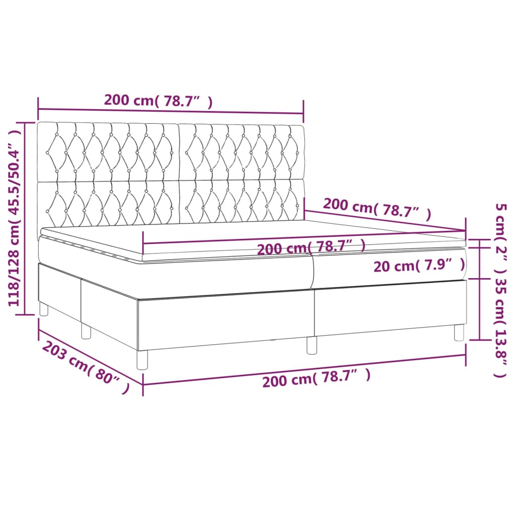 Boxspring Met Matras En Led Stof Zwart 200 x 200 cm Getuft ontwerp