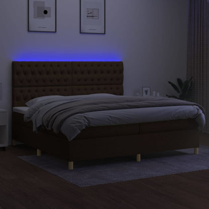 Boxspring Met Matras En Led Stof Donkerbruin 200 x 200 cm Getuft ontwerp