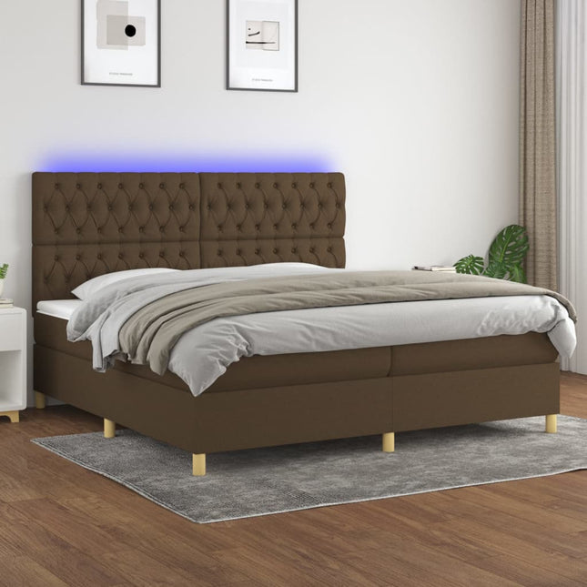 Boxspring Met Matras En Led Stof Donkerbruin 200 x 200 cm Getuft ontwerp