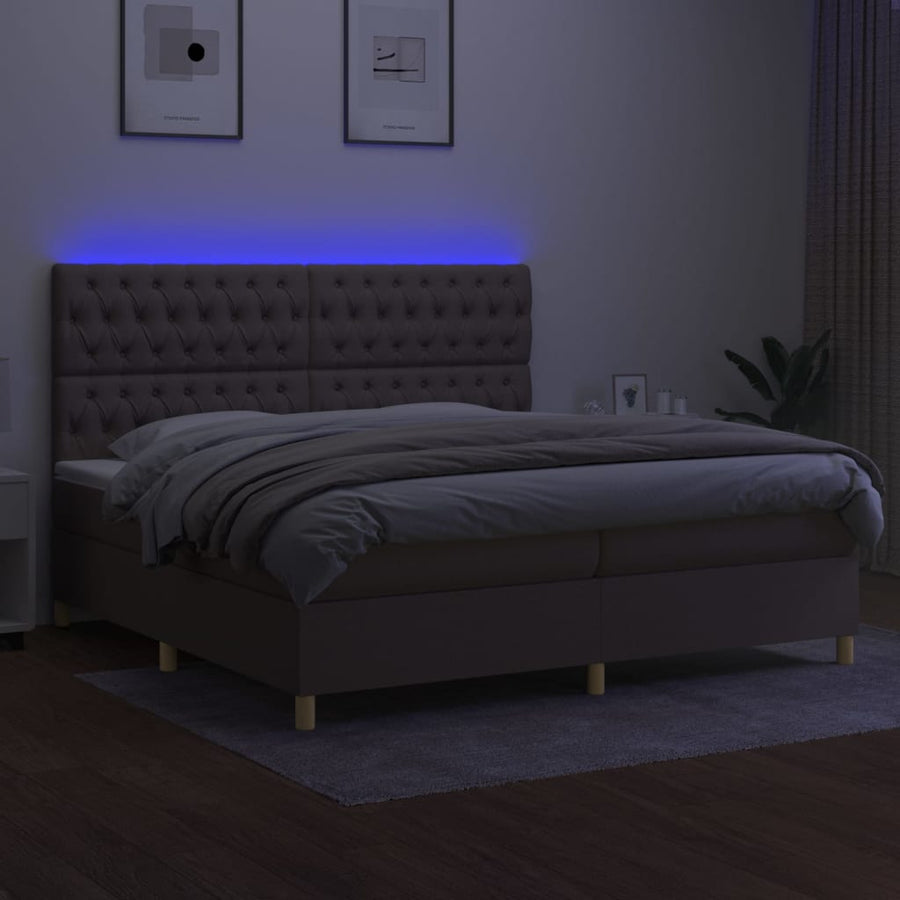 Boxspring Met Matras En Led Stof Taupe 200 x 200 cm Getuft ontwerp