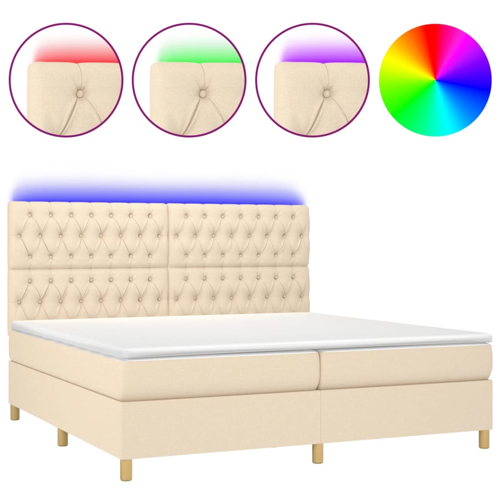 Boxspring Met Matras En Led Stof Kleurig Crème 200 x 200 cm Getuft ontwerp