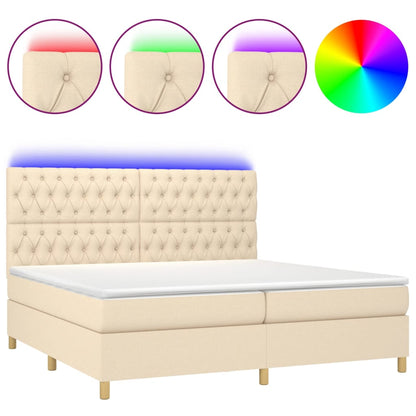Boxspring Met Matras En Led Stof Kleurig Crème 200 x 200 cm Getuft ontwerp