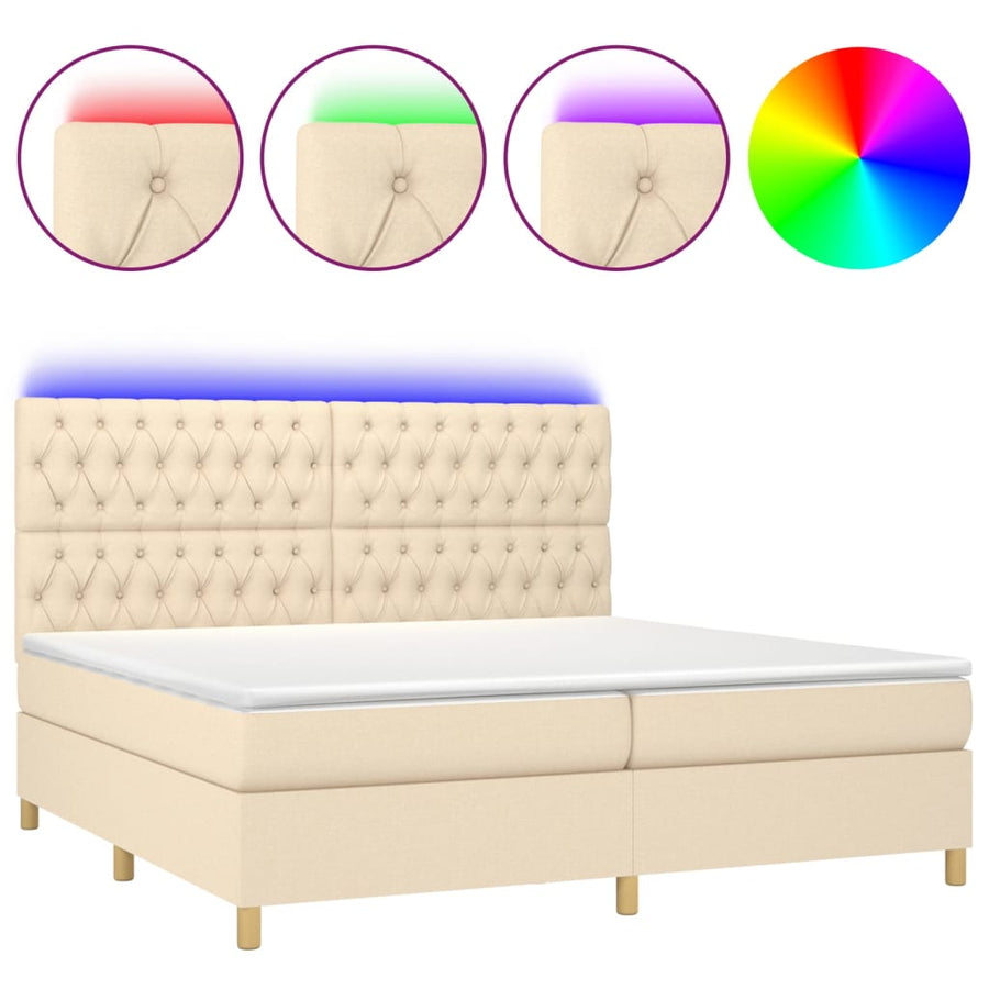 Boxspring Met Matras En Led Stof Kleurig Crème 200 x 200 cm Getuft ontwerp