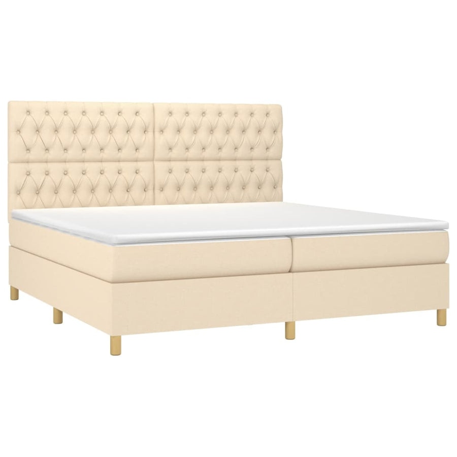 Boxspring Met Matras En Led Stof Kleurig Crème 200 x 200 cm Getuft ontwerp