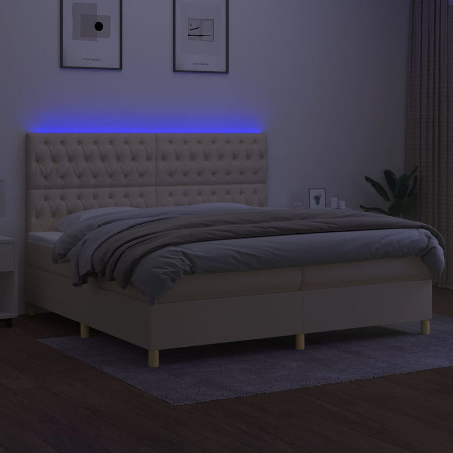 Boxspring Met Matras En Led Stof Kleurig Crème 200 x 200 cm Getuft ontwerp