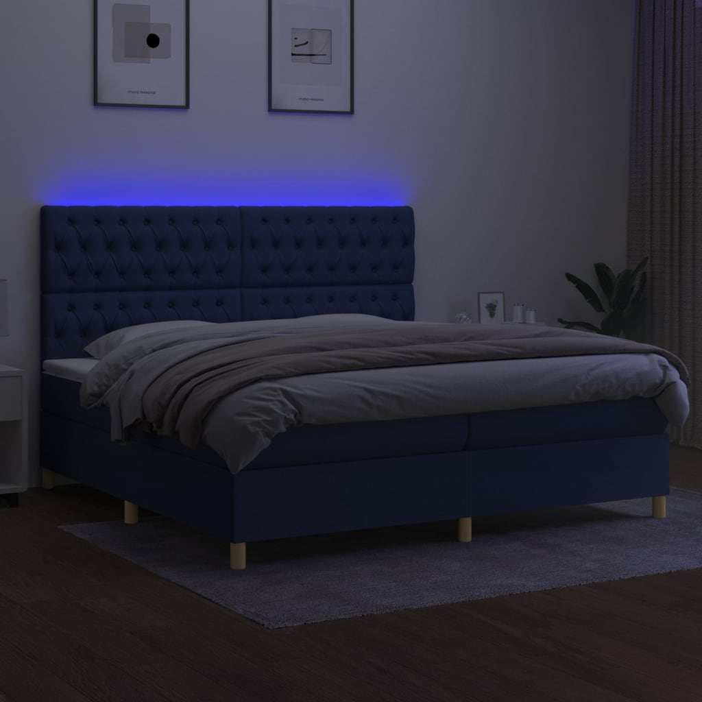 Boxspring Met Matras En Led Stof Blauw 200 x 200 cm Getuft ontwerp