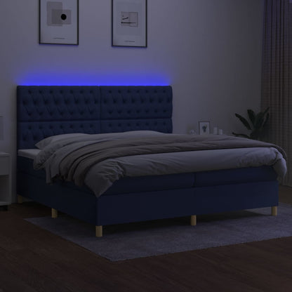 Boxspring Met Matras En Led Stof Blauw 200 x 200 cm Getuft ontwerp