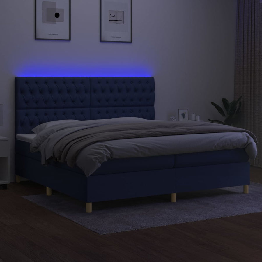 Boxspring Met Matras En Led Stof Blauw 200 x 200 cm Getuft ontwerp