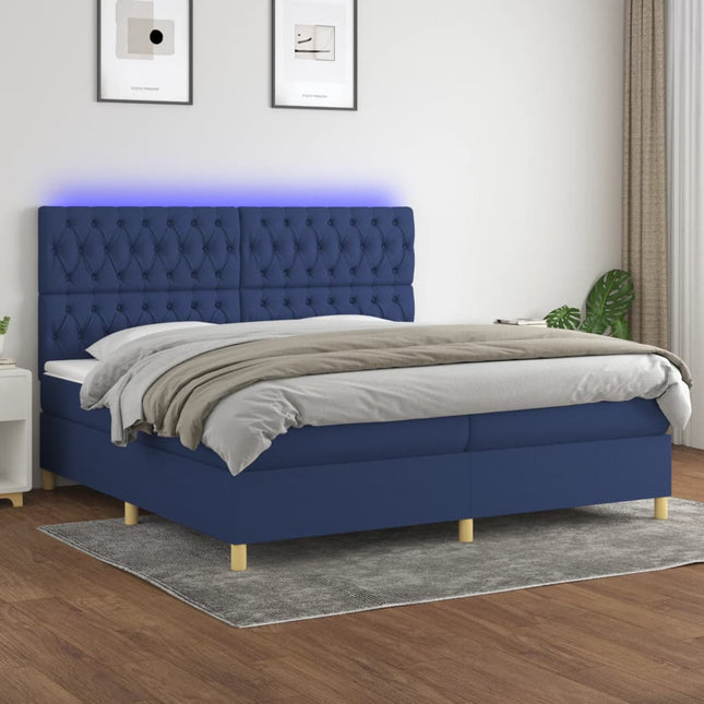 Boxspring Met Matras En Led Stof Blauw 200 x 200 cm Getuft ontwerp