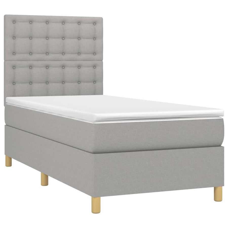 Boxspring Met Matras En Led Stof Lichtgrijs 80 x 200 cm Knopen