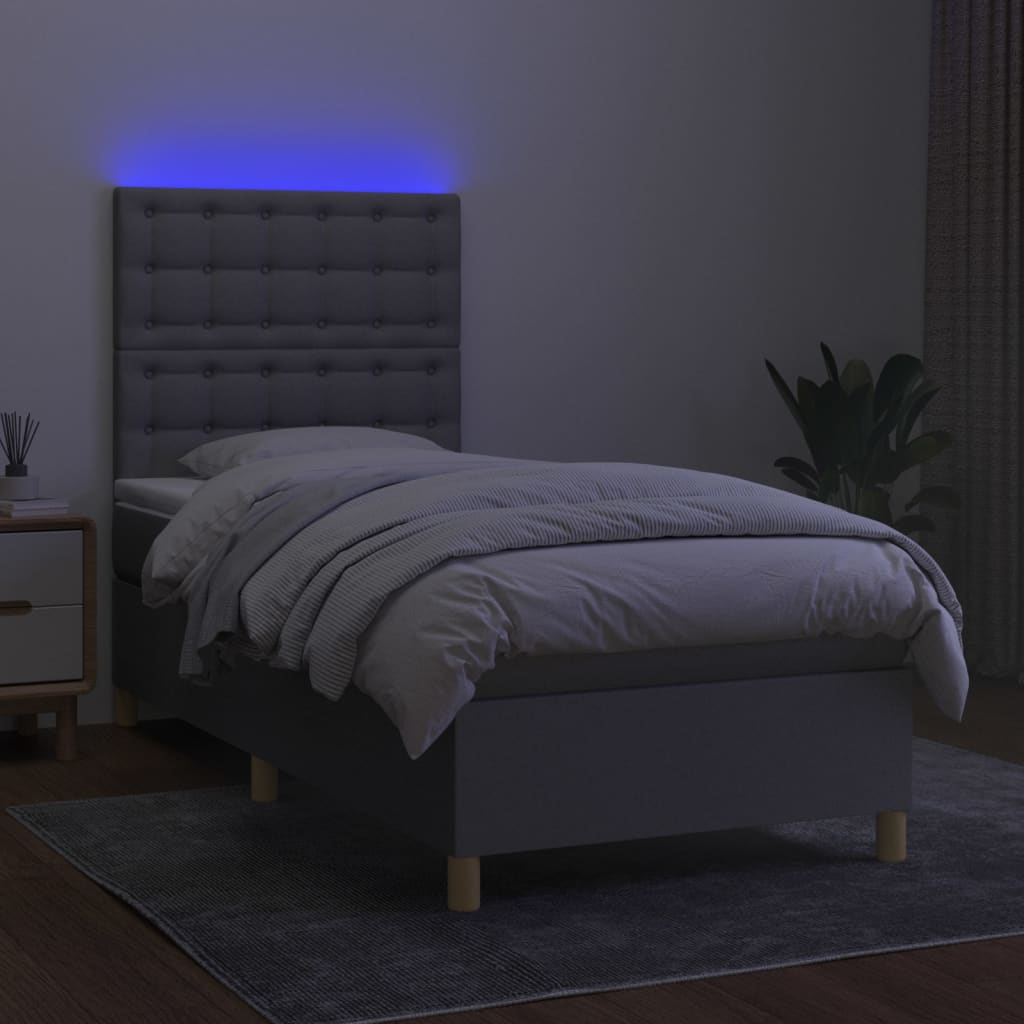 Boxspring Met Matras En Led Stof Lichtgrijs 80 x 200 cm Knopen