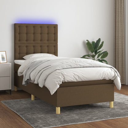 Boxspring met matras en LED stof donkerbruin 80x200 cm