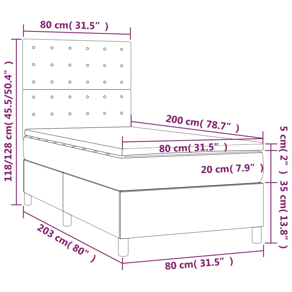 Boxspring met matras en LED stof crèmekleurig 80x200 cm