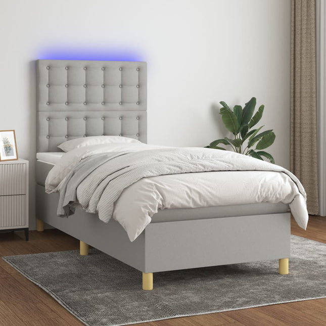 Boxspring Met Matras En Led Stof Lichtgrijs 90 x 190 cm Knopen