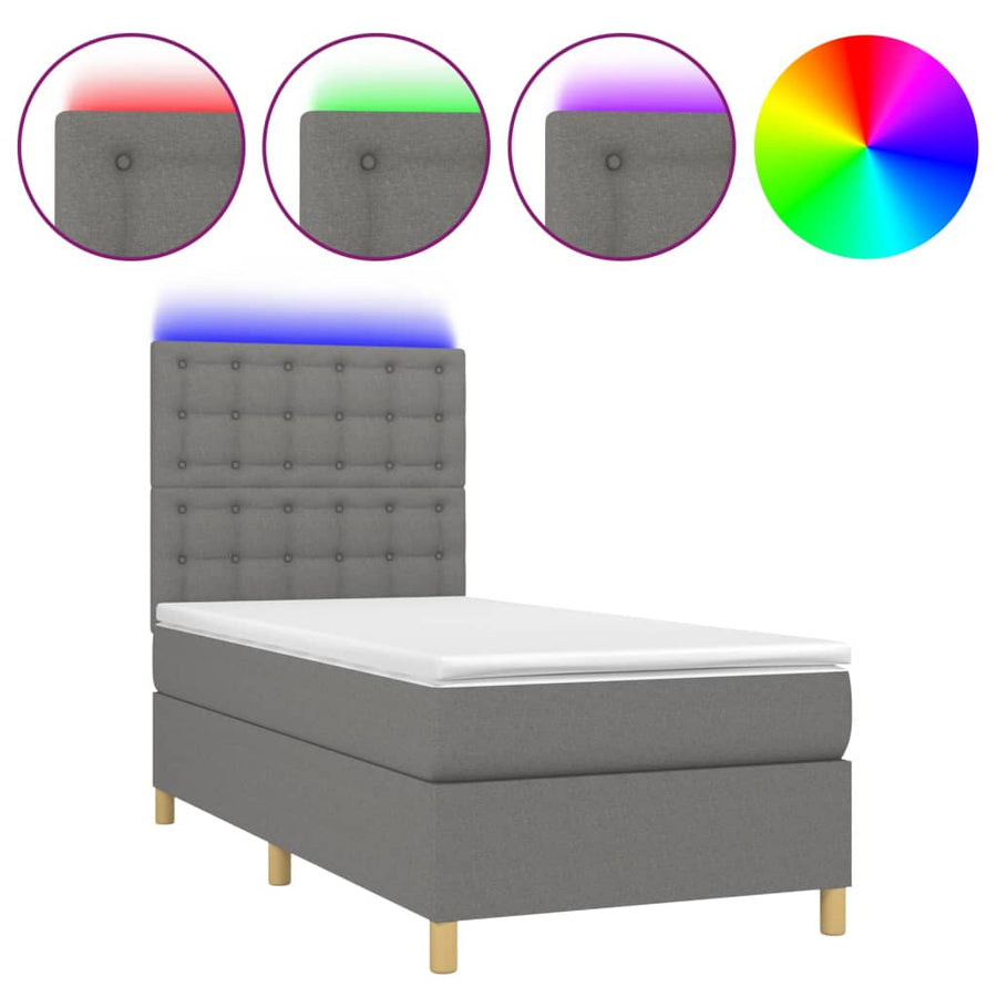 Boxspring Met Matras En Led Stof Donkergrijs 90X190 Cm Donkergrijs 90 x 190 cm Knopen