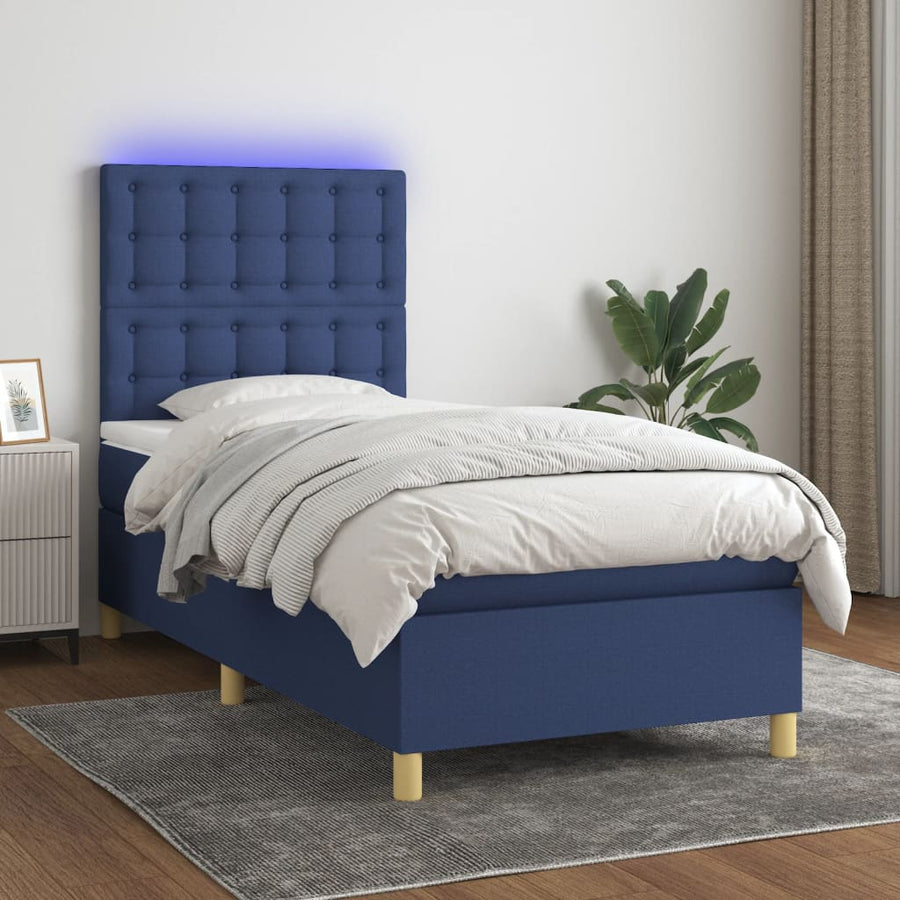 Boxspring met matras en LED stof blauw 90x190 cm