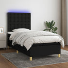 Box spring with mattress and LED fabric black 90x200 cm