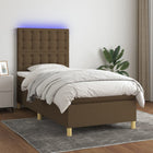 Box spring with mattress and LED fabric dark brown 80x200 cm