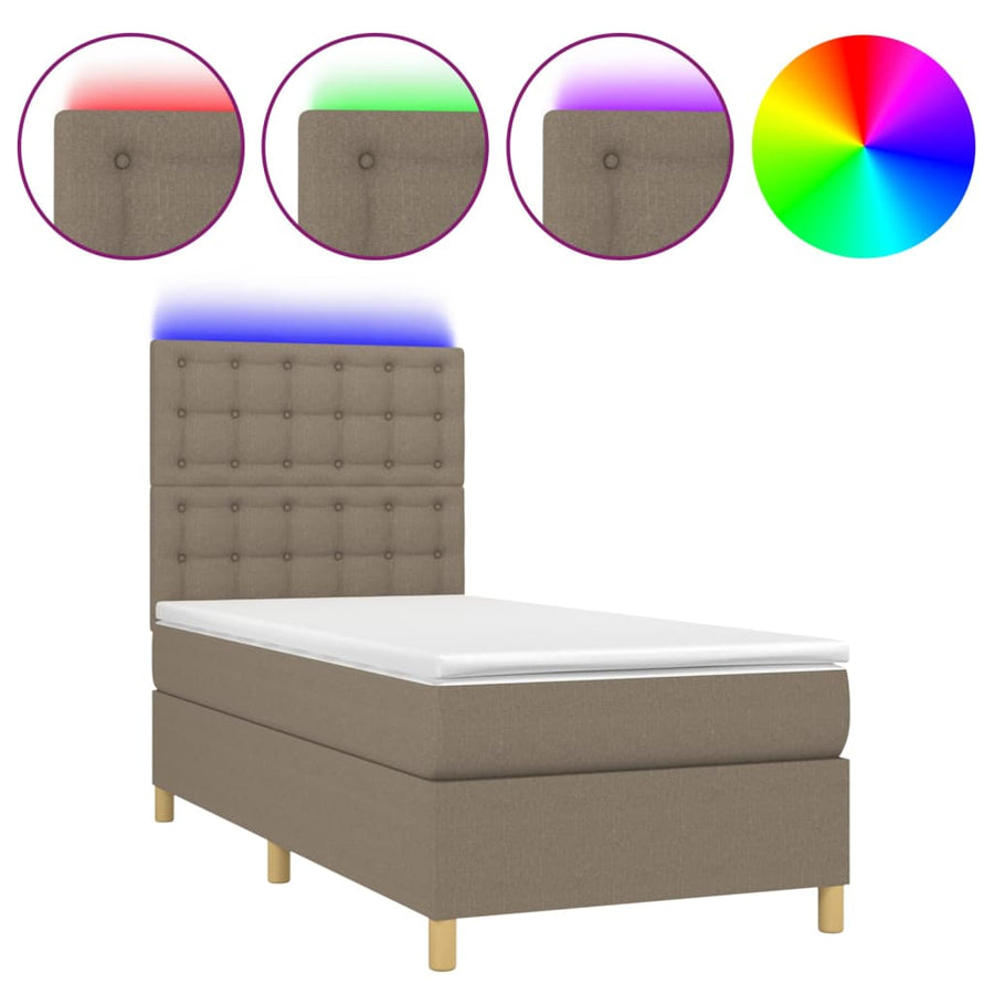 Boxspring Met Matras En Led Stof 80X200 Cm Taupe 90 x 200 cm Knopen