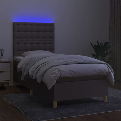 Boxspring Met Matras En Led Stof 80X200 Cm Taupe 90 x 200 cm Knopen