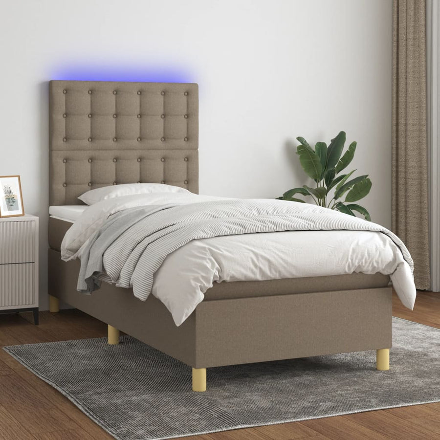 Boxspring Met Matras En Led Stof 80X200 Cm Taupe 90 x 200 cm Knopen