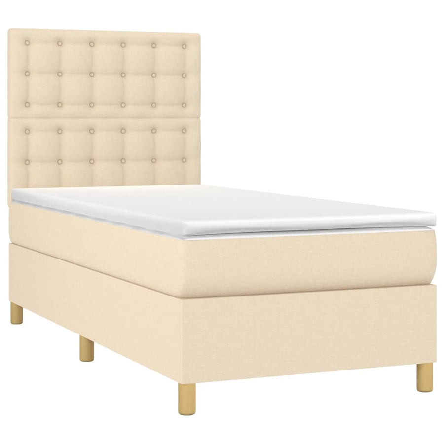 Boxspring Met Matras En Led Stof Crèmekleurig 80X200 Cm Crème 90 x 200 cm Knopen