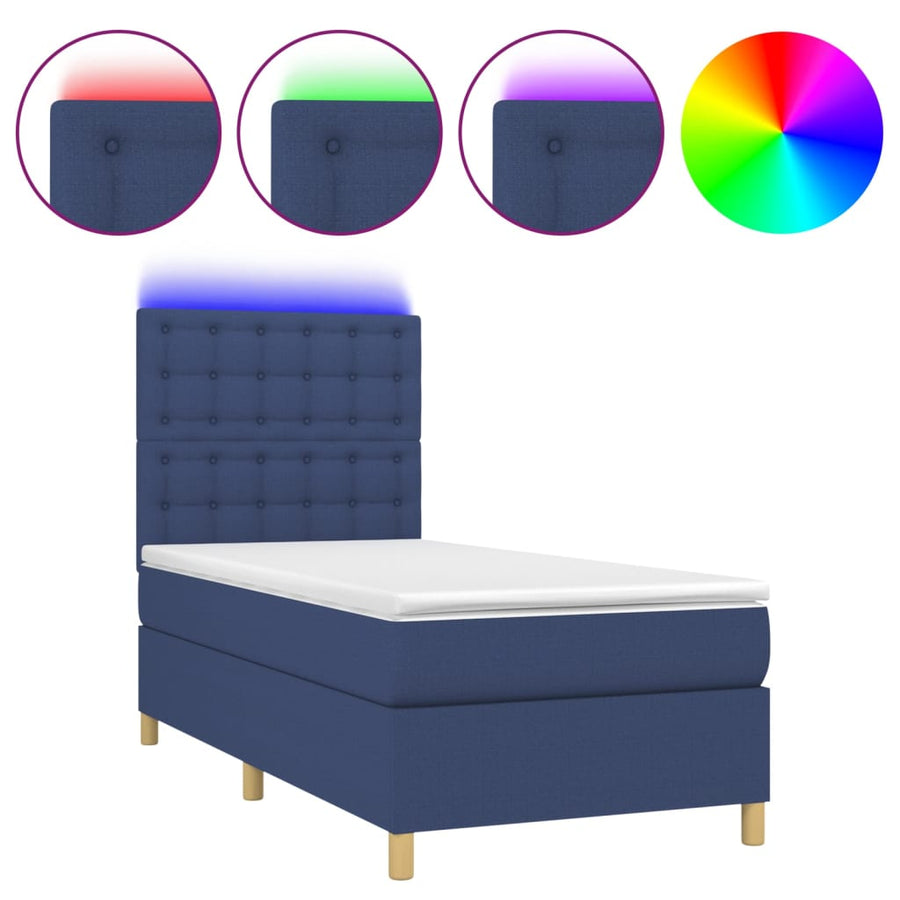Boxspring met matras en LED stof blauw 90x200 cm