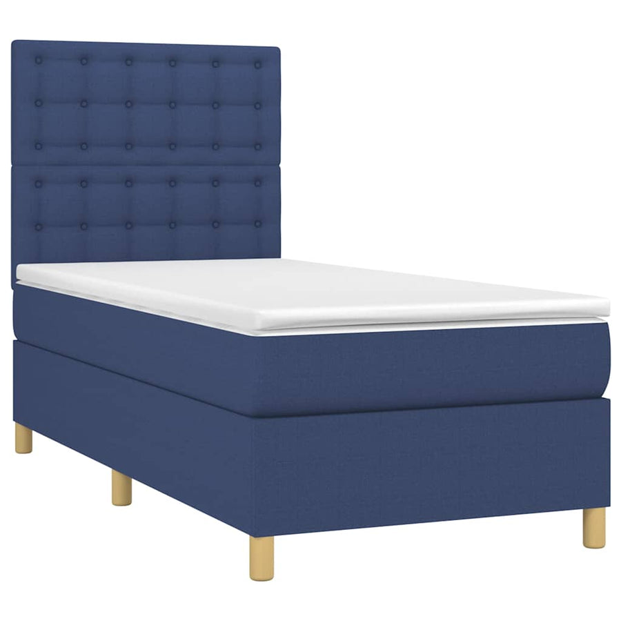 Boxspring met matras en LED stof blauw 90x200 cm
