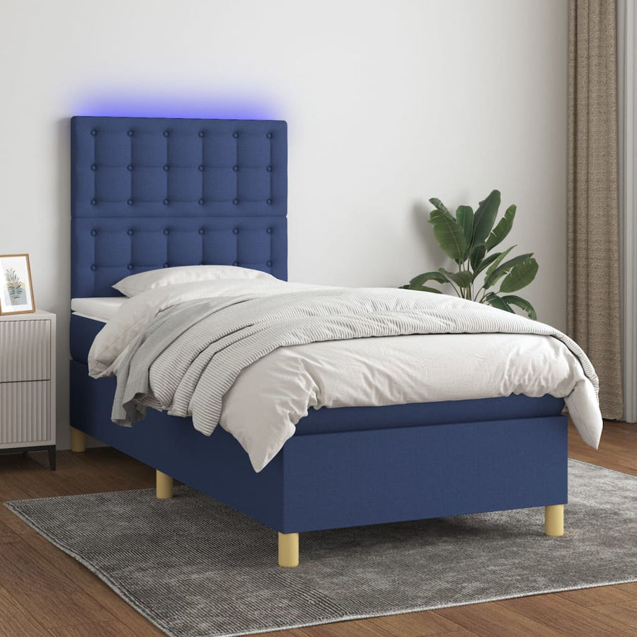 Boxspring met matras en LED stof blauw 90x200 cm