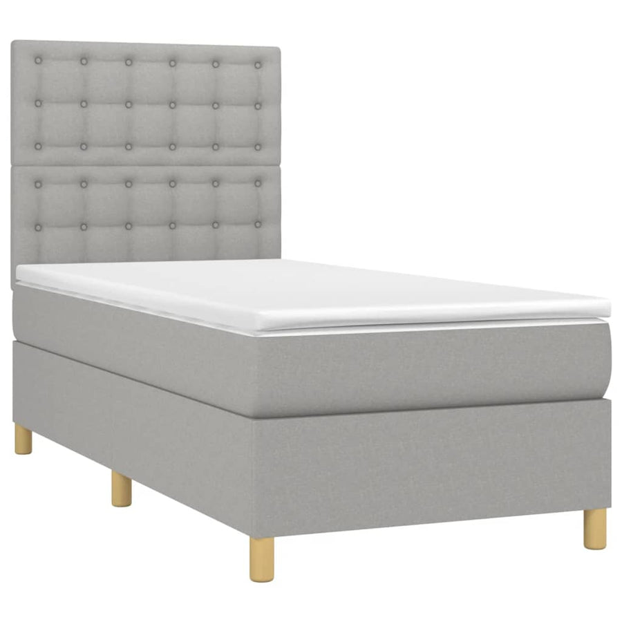 Boxspring Met Matras En Led Stof Lichtgrijs 100 x 200 cm Knopen
