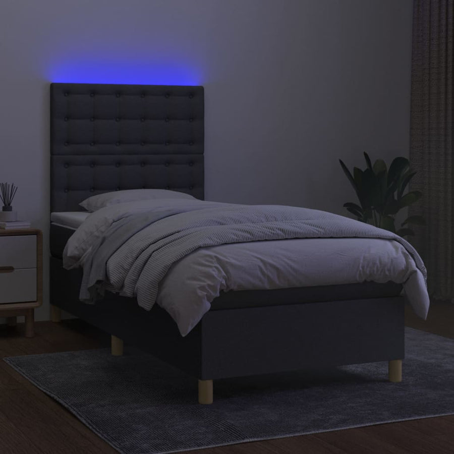 Boxspring Met Matras En Led Stof Donkergrijs 100 x 200 cm Knopen