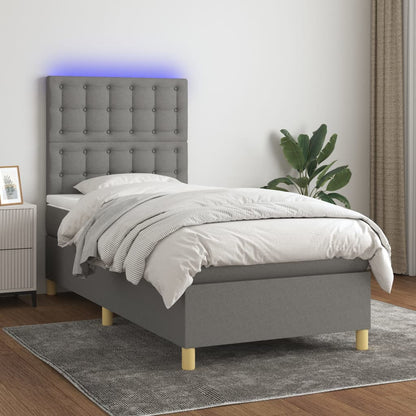 Boxspring Met Matras En Led Stof Donkergrijs 100 x 200 cm Knopen